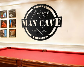ManCave, Man Cave Ideas, ManCave Bar, Metal Man Cave Sign, Personalized Man Cave Gift, My Cave My Rules, Custom ManCave Sign,