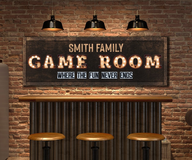 Rustic Game Room Sign, Personalized Family Last Name, Customized Man ...
