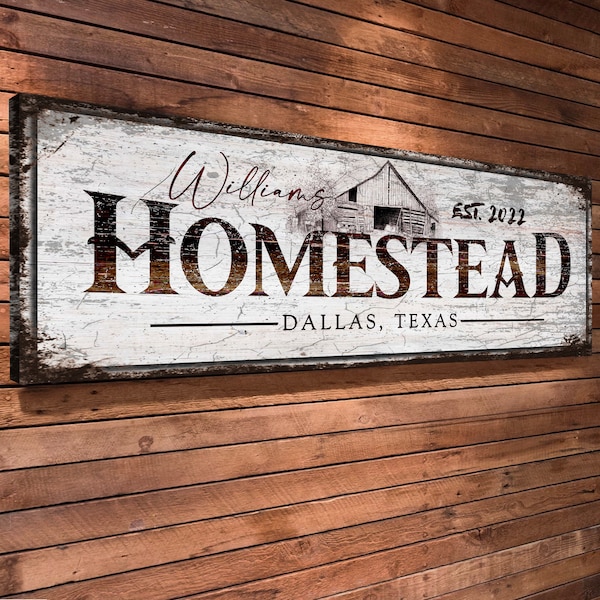 Rustic Homestead Sign, Personalized Homestead Wall Hanging, Custom Family Name Homestead Sign, Large Canvas Homestead Sign, Homestead Gifts