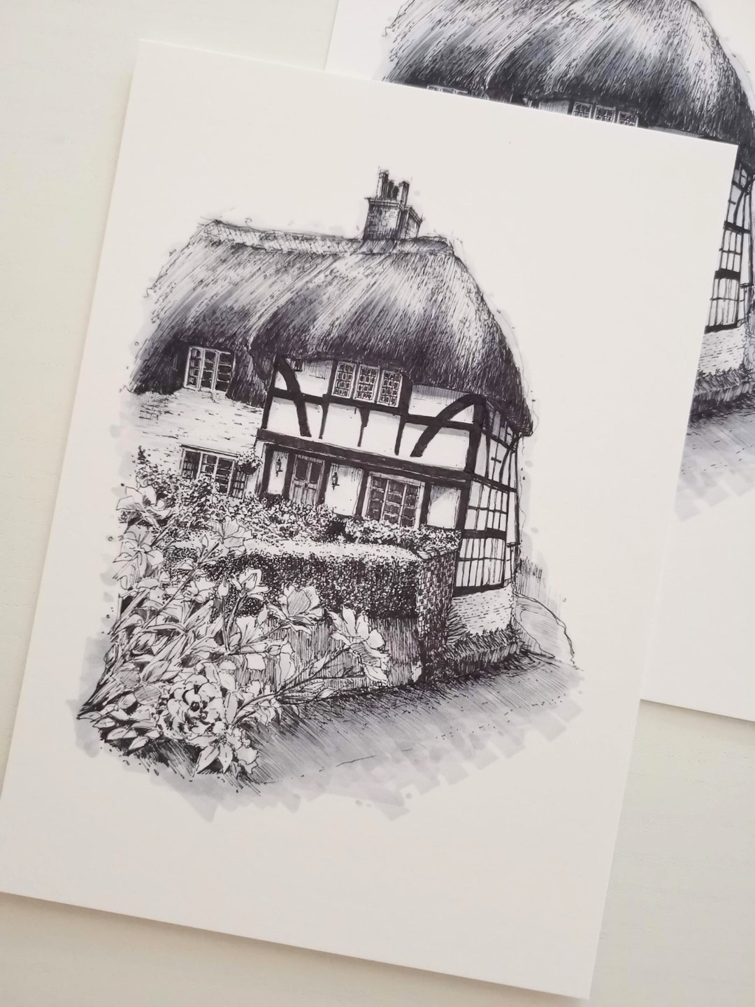 English Cottage Art Print: Pen and Ink Illustration (A5) - Etsy