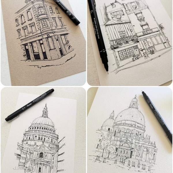 Custom House Portrait | Original Pen & Ink Drawing of your House | House Illustration | Apartment/ Building Pen Sketch, 1st Home Gift