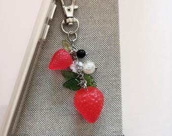 Handmade 3D Strawberry Keychain: Agate Bead Phone Charm
