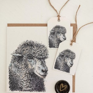 Wollige schapen wenskaart, handgemaakte lege wenskaart van mijn originele kunstwerk. Gratis 2 x bijpassende cadeaukaartjes + handgemaakte lakzegelsticker