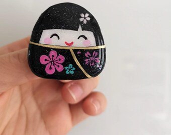 Handmade Kokeshi Doll Clay Pin, Geisha Kimono Brooch