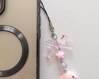 Pink Game Controller Phone Charm, Bow and Stars, Handmade Keychain