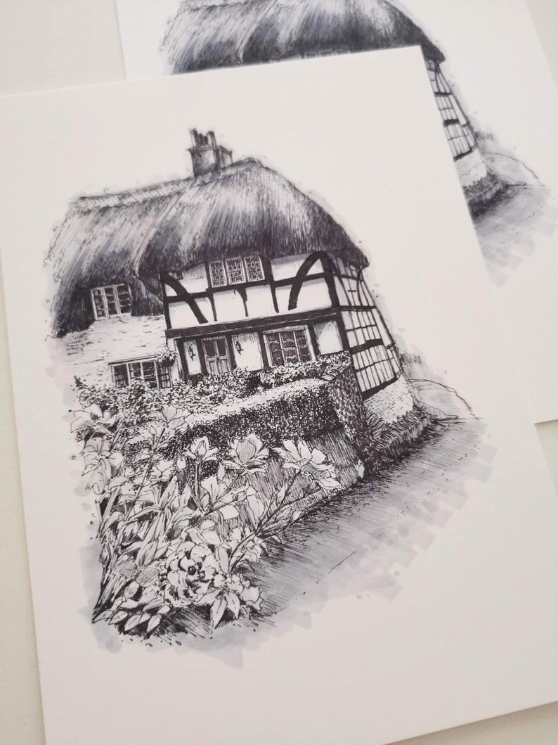 English Cottage Art Print: Pen and Ink Illustration (A5) - Etsy Canada