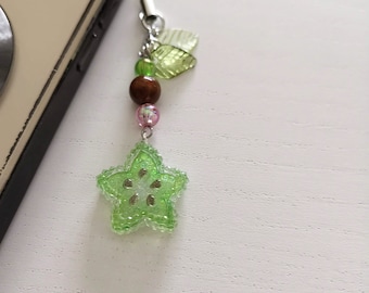 Handmade Star Fruit Phone Charm, Beaded Keychain, Keyring Gift