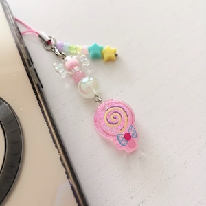 Cute Glittery Pink Lollypop Candy Phone Charm, Star Beaded Phone Charm, Sweet Candy Theme charm, Handmade Phone Charm, Keychain, for iPhone