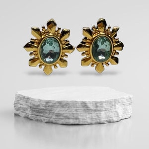 Goldtone Clip-On Earrings Ice Blue Rhinestones Avon Vintage 1980s