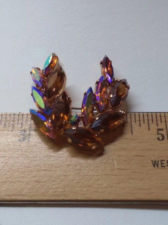 Vintage Amber Flame Rhinestone Brooch Pin Circa 1… - image 3