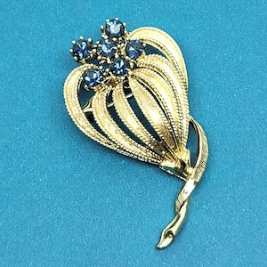 Vintage azul Rhinestone broche Pin Goldtone Circa 1970s