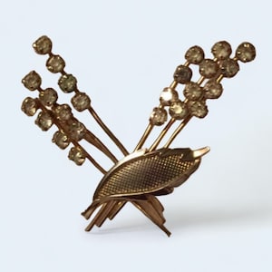 Vintage Goldtone Atomic Brooch Pin with Glass Rhinestones Circa 1960s
