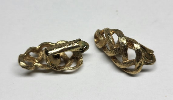 Goldtone Clip-On Earrings Open Filigree Braided D… - image 4