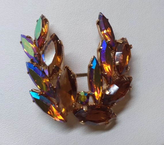 Vintage Amber Flame Rhinestone Brooch Pin Circa 1… - image 1