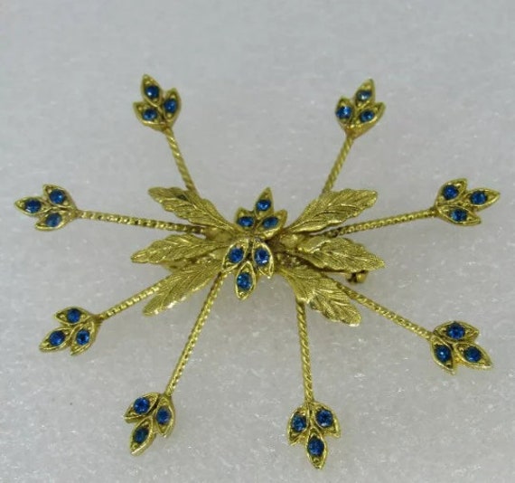 Vintage Gilded Goldtone Brooch Pin with Sapphire … - image 1