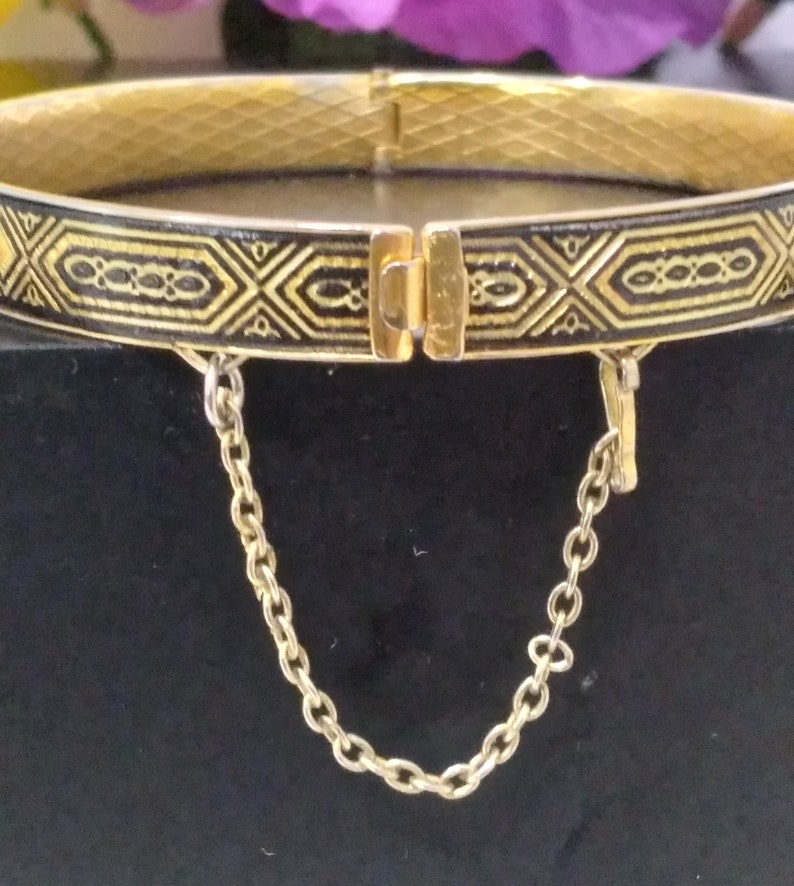 Vintage 60s Enameled Bangle Bracelet Goldtone With Geometric - Etsy