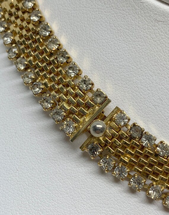 Vintage 14.75” Goldtone Mesh Necklace With Rhines… - image 4