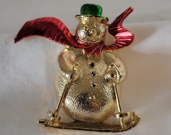 Vintage Snowman Brooch Pin Signed Gerry’s Christmas Holiday Jewelry Circa 1970s