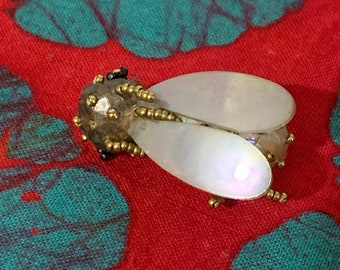 Unique Vintage Handmade Cicada Brooch Pin Figural Sequins and Seed Beads Intricate Detail