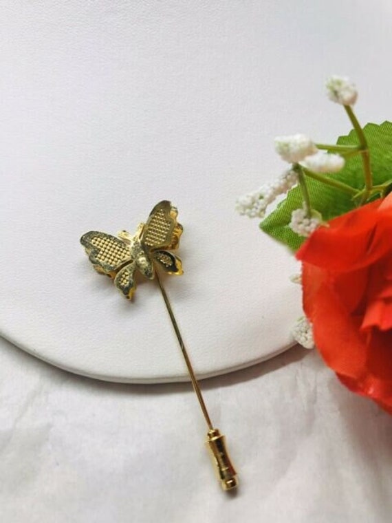 Vintage Butterfly Stickpin Goldtone Filigree 3D T… - image 4
