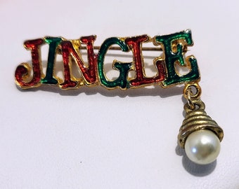 Vintage Enamel Jingle Bells Christmas Brooch Pin Articulated Circa 1970s