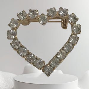 Vintage Rhinestone Heart Pin Brooch Goldtone Circa 1960s Prong Set