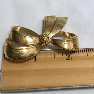 Vintage Rhinestone Ribbon Bow Pin Brooch Goldtone Statement Pin 画像 7