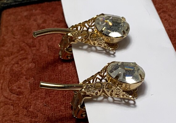 Stunning Vintage Oval Rhinestone Floral Earrings,… - image 4