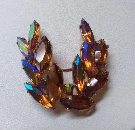 Vintage Amber Flame Rhinestone Brooch Pin Circa 1… - image 4