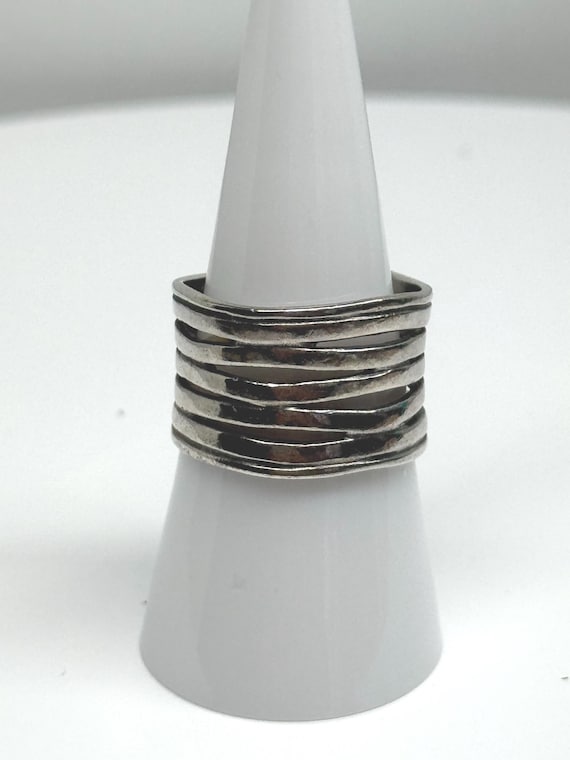 Silvertone Stacked  Statement Ring   Size 7.5 - image 4