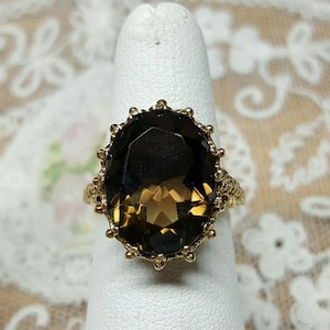 Vintage 9K Yellow Gold Ring Size 5.75 Hallmarked Smoky Quartz  Made in England