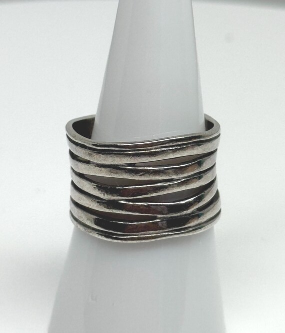 Silvertone Stacked  Statement Ring   Size 7.5 - image 2