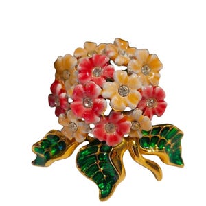 Joan Rivers Enamel Bouquet of Flowers Brooch Pin with Rhinestones Floral Vintage 1990s