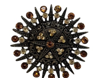 スターバースト ラインストーン ブローチピン ブロンズトーン マルチ