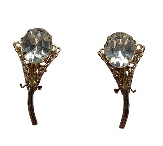 Stunning Vintage Oval Rhinestone Floral Earrings,… - image 2