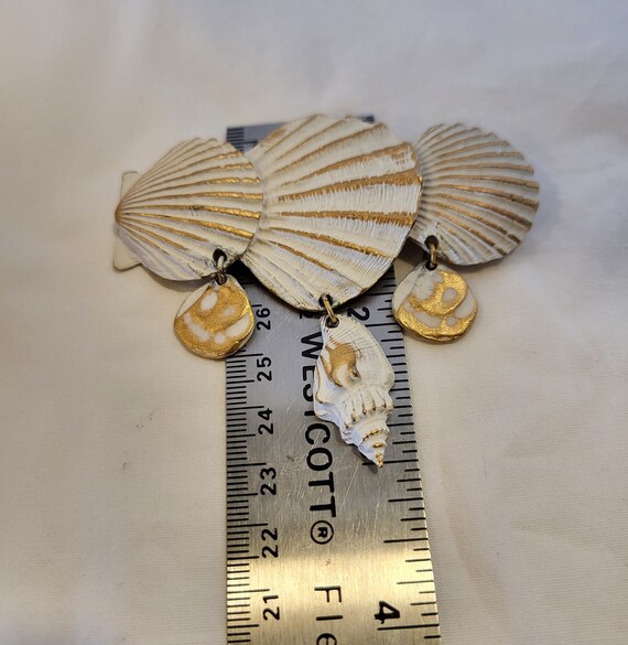 Vintage Enamel Articulated Shell Motif Brooch Pin… - image 7