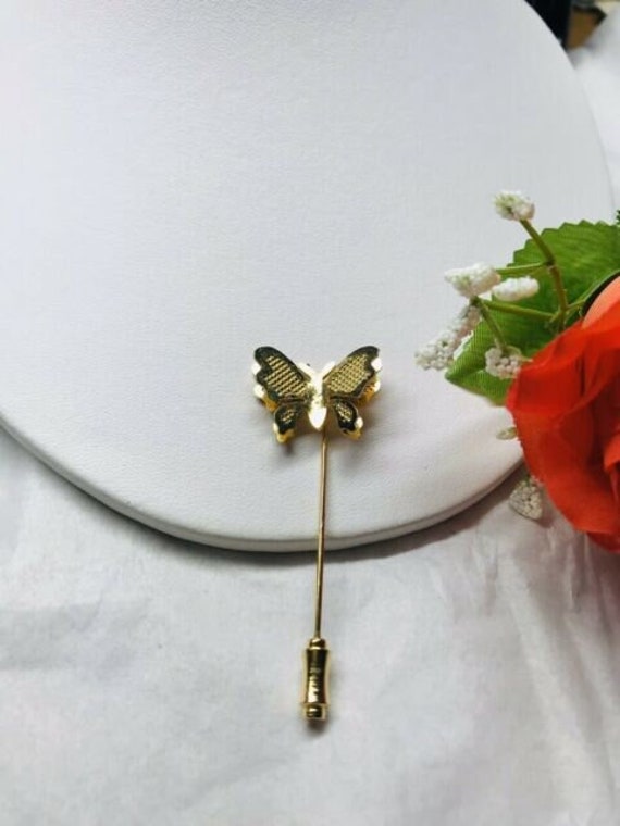 Vintage Butterfly Stickpin Goldtone Filigree 3D T… - image 3