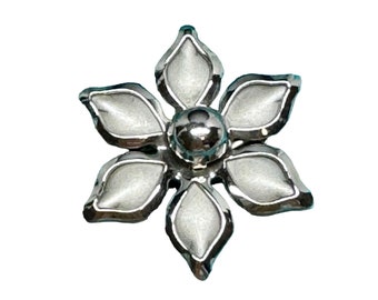 Vintage Brushed Silver Tone Flower Brooch Pin Floral Circa 1970s