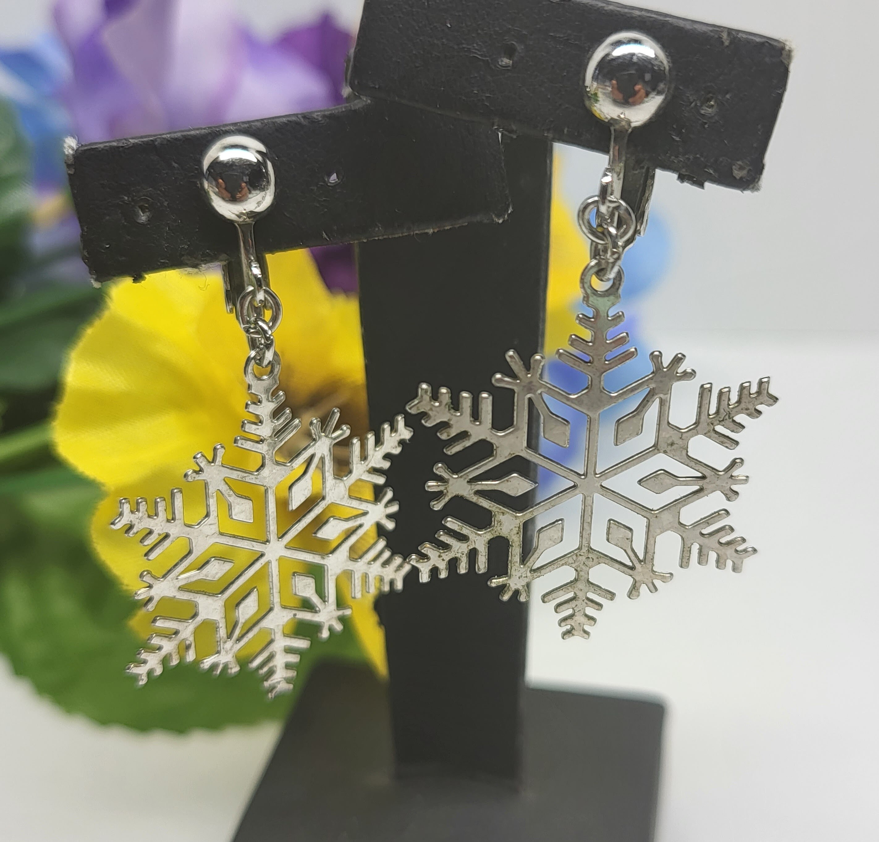 Orecchini a forma di fiocco di neve color argento vintage e pendenti - Italia