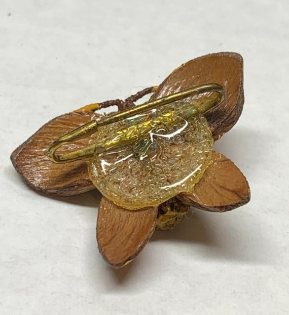 Butterfly Brooch Pin Made From Nut Shell Hand Car… - image 4