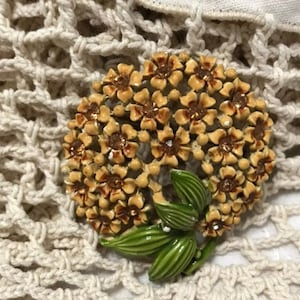 Vintage Enamel Floral Bouquet Brooch Pin with Rhinestones Circa 1960s