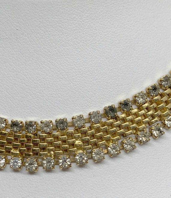 Vintage 14.75” Goldtone Mesh Necklace With Rhines… - image 5