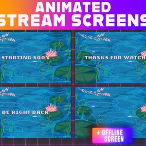 Kawaii Pond ストリームオーバーレイ | アニメーション Twitch スクリーン (デジタルダウンロード)