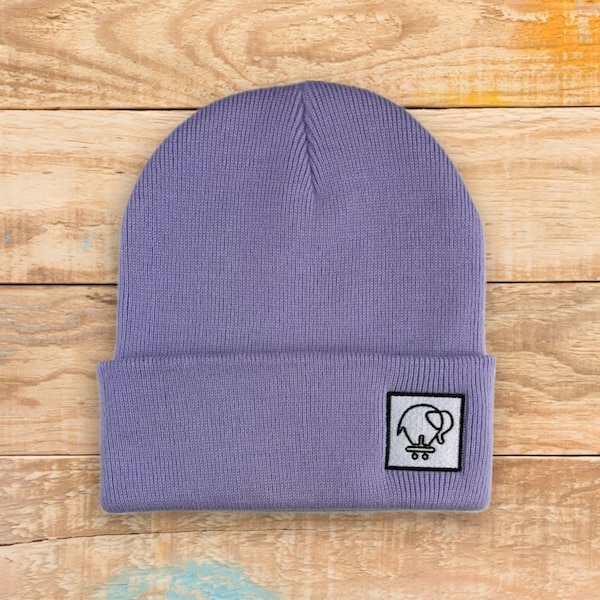 Beanie Mütze Lavendel Flieder Elefant Skateboard