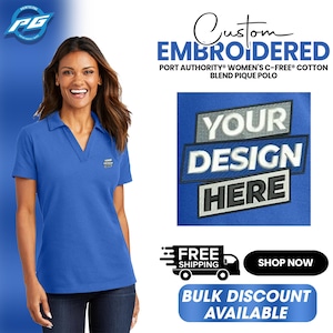 Port Authority® Women&#39;s C-FREE® Cotton Blend Pique Polo Custom Embroidered Polo Customizable Business Logo Ladies Polo Gift For Her (LK867).