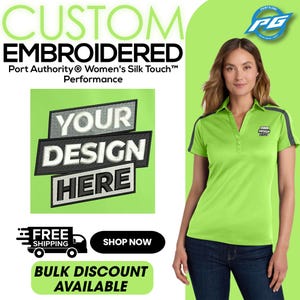 Port Authority® Women&#39;s Silk Touch™ Performance Colorblock Stripe Polo Custom Embroidered Polo  Shirt Gift For Her (L547).