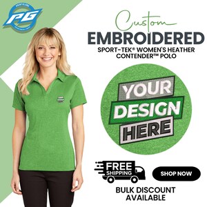 Custom Embroidered Ladies V Neck Polo | Sport-Tek® Women Heather Contender™ Polo | Custom Embroidery |  Women Polo Tee | Gift For Her LST660