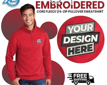 Suéter con cremallera de 1/4 bordado personalizado - Sudadera con cremallera de un cuarto - Sudadera con monograma - Regalos personalizados - Sudadera de polar, regalo para él.