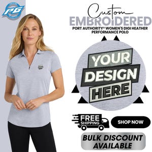 Custom Embroidered  Port Authority® Women&#39;s Digi Heather Performance Polo Personalized Business Polo Tee Women clothing Gift For Her (L574).