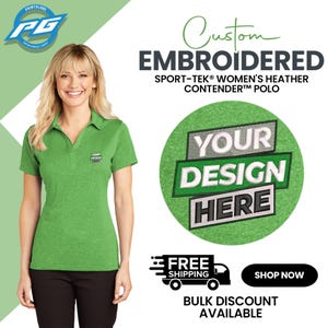 Sport-Tek® Women&#39;s Heather Contender™ Polo Custom Embroidered Polo Customizable Polo Business Logo Ladies Polo Gift For Her (LST660).